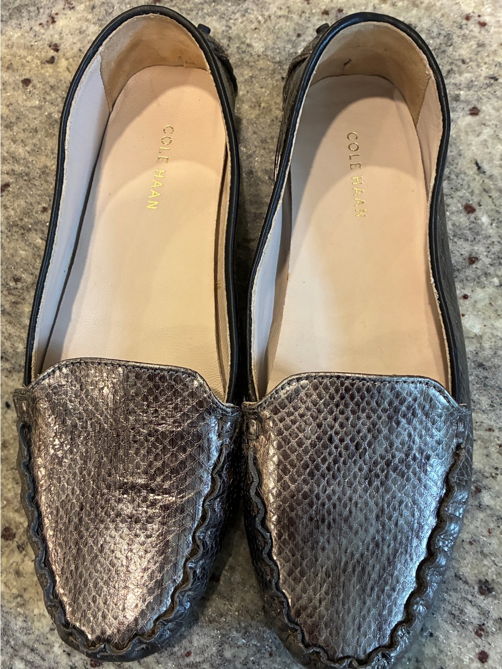 Cole Haan Metallic Snake-Embossed Loafers - Silver- 8 1/2